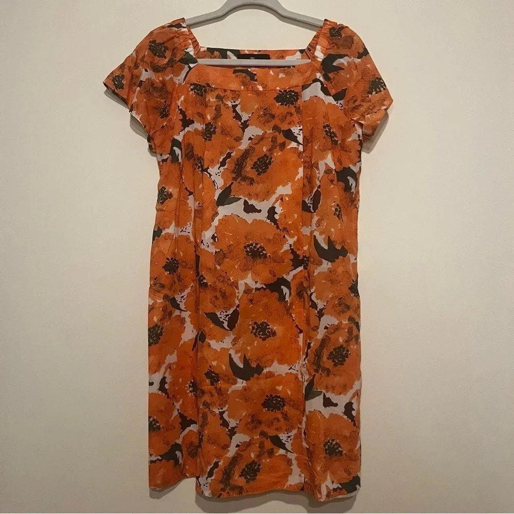 Orange Nursing Spring Floral 100% Cotton Shift Mini Dress